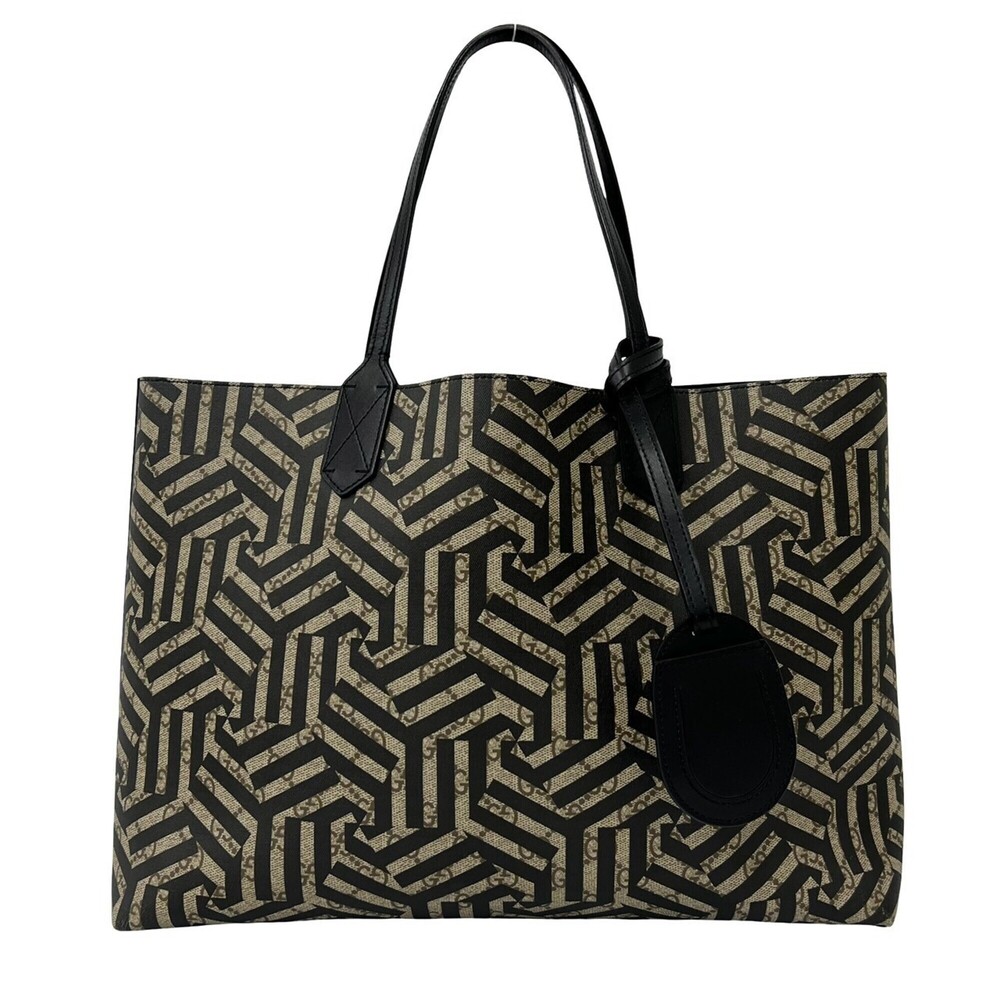 GUCCI GG Kaleido Reversible Leather Polyurethane Brown Tote Bag 149-5